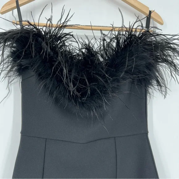 NWT Catchall Naomi Black Strapless Feather Trimmed Bandage Maxi Bodycon Dress - Picture 10 of 16